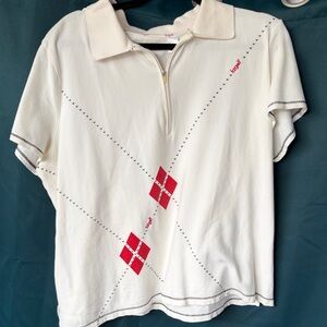 Cream Short-Sleeve mens Polo with Red Diamond Accent